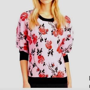 T Tahari Black Rose Parade Pink Petal Pullover Dolman Sleeve Sweater-Size Medium